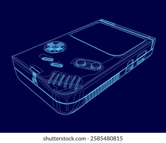 A blue image of a video game controller. The controller is shown in a stylized way, with the buttons and other features highlighted. Concept of nostalgia and excitement