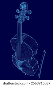 Blue image of a violin with a blue background. The violin is shown in a stylized way, with the strings and body of the instrument being the main focus