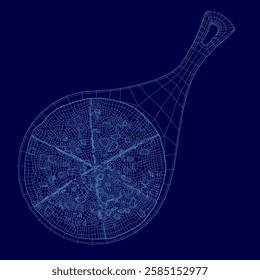 A blue image wireframe of a pizza on pan