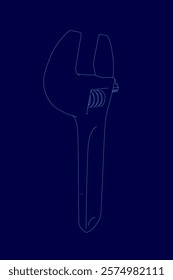 Blue image of a wrench. The wrench is shown in a blue outline