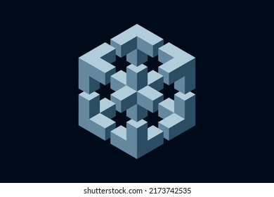 Blue Impossible Cube, Web Design Element, Optical Illusion