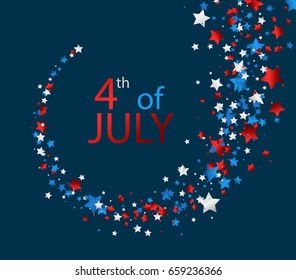 Blue Independence Day card with whirl of stars. Vector paper illustration.