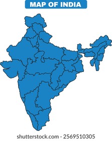 Blue India country map border outline vector