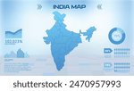 Blue India Map with States, Political India infographic map vector illustration