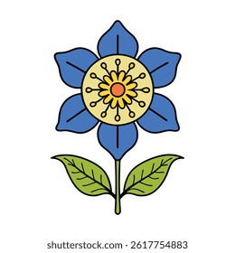 Blue Indian Flower Garden Exotic Tropical Floral Symmetrical Decorative Stylized Colorful