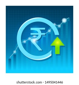 Blue Indian Rupees Growth Market Price Graph Vector