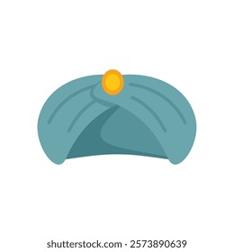 Blue indian turban with a yellow gem is a colorful representation of traditional south asian clothing