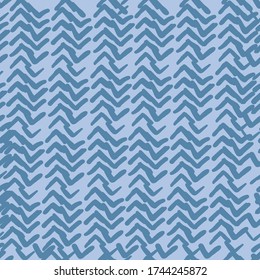 Blue indigo abstract directional pattern. seamless repeate vector monochrome pattern. Hand drawn shapes.