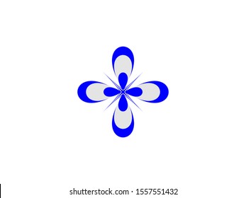 Blue indigo four pointed symmetrical flower vector logo icon isolated for web company 