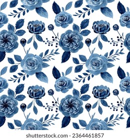 Blue indigo rose flower watercolor seamless pattern for background, fabric, textile, fashion, wallpaper, wedding, banner, sticker, decoration etc.