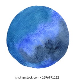 blue and indigo watercolor hand painting in circle shape decoration for mark, banner and icon background.