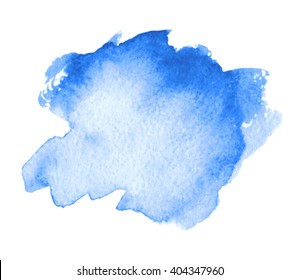 Blue indigo watercolor ink hand drawn stroke isolated paper texture spot on white background. Water vector wet brush paint abstract artistic element for design, scrapbook, decoration, cover, template