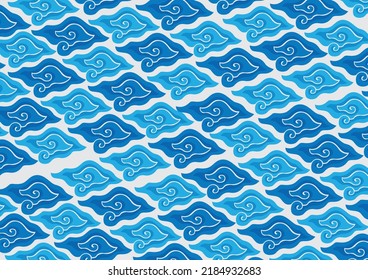 Blue Indonesia Megamendung Batik Pattern Free Vector