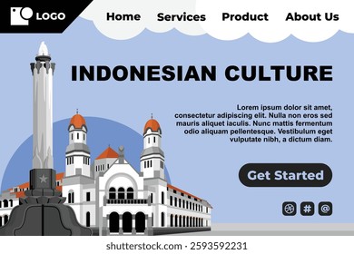 Blue Indonesian Cultural Historical Landmark Template for Web Landing Page and Presentation Background