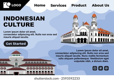 Blue Indonesian Cultural Historical Landmark Template for Web Landing Page and Presentation Background