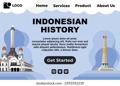 Blue Indonesian Cultural Historical Landmark Template for Web Landing Page and Presentation Background