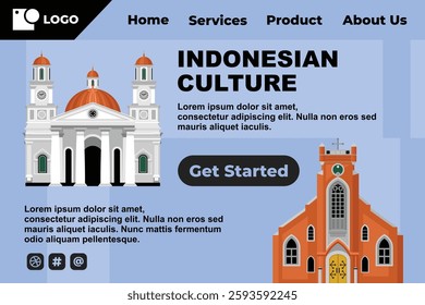 Blue Indonesian Cultural Historical Landmark Template for Web Landing Page and Presentation Background