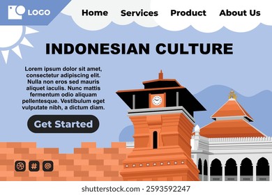 Blue Indonesian Cultural Historical Landmark Template for Web Landing Page and Presentation Background