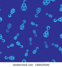 Blue Industrial hook icon isolated seamless pattern on blue background. Crane hook icon. Vector Illustration