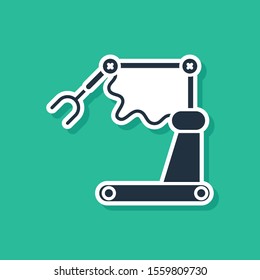 Blue Industrial machine robotic robot arm hand factory icon isolated on green background. Industrial robot manipulator.  Vector Illustration