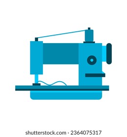 Máquina de coser industrial azul para diseño vectorial plano de tela de coser