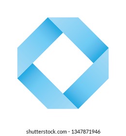 Blue infinite ribbon loop folded in a shape of rhombus. 3D-like vector symbol. Modern icon design.