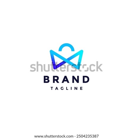 Blue Infinity Shopping Bag Line Logo Design. One Infinity Line Shaped Shopping Bag Logo Design.