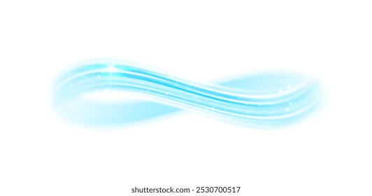 Blue Infinity symbol. Air waves. Curved lines on white background. Washing, cleaning, perfume, fresh smell.