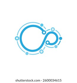 Blue infinity symbol with circles.