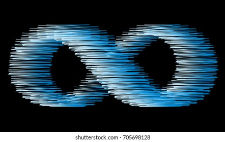 Blue infinity symbol on a black background.