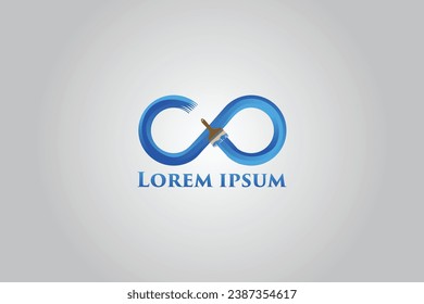 blue infinity vector illustration logo with paint brush