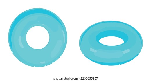 Anillos inflables azules. Rueda de goma aislada, juguetes de piscina nadan globos marinos círculo de la vida de la boya flotante de natación tubo de verano ilustración vectorial. Caucho inflable