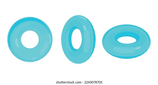 Blue inflatable rings. Isolated rubber ring wheel, pool toys swim sea balloons  circle lifebuoy for floater swimming buoy tube summer vector illustration. Inflatable rubber