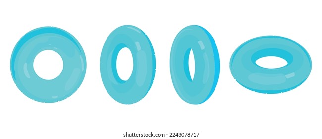 Blue inflatable rings. Isolated rubber ring wheel, pool toys swim sea balloons  circle lifebuoy for floater swimming buoy tube summer vector illustration. Inflatable rubber