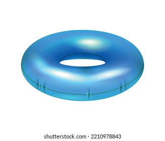 Blue Inflatable Rubber Ring On White Background Realistic Vector Illustration