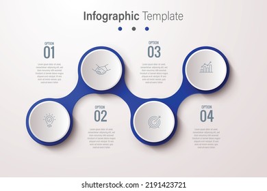 Blue infographic 4 step modern design. Vector with editable text and icons. Vector art circular design in white background