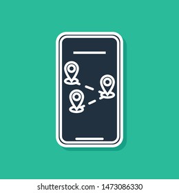 Blue Infographic of city map navigation icon isolated on green background. Mobile App Interface concept design. Geolacation concept.  Vector Illustration