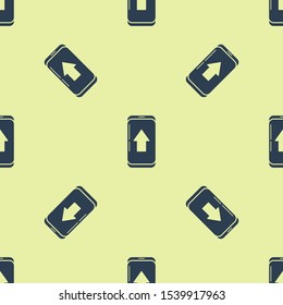 Blue Infographic of city map navigation icon isolated seamless pattern on yellow background. Mobile App Interface concept design. Geolacation concept.  Vector Illustration