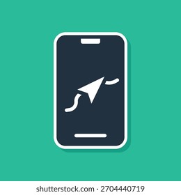 Infografía azul del icono de navegación del mapa de la ciudad aislado sobre fondo verde. Diseño de concepto de interfaz de App móvil. Concepto de geolocalización.  Vector