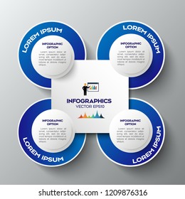 blue Infographic design with 4 options circles on the grey background. Can be used for workflow layout, diagram, graph, chart, diagram, web design.