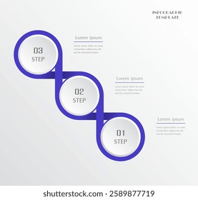 Blue infographic template with 3 steps, options, parts or processes. Presentation of teamwork or business processes. Concept of molecule or infinity sign.