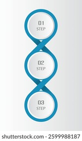 Blue infographic template with 3 steps, options, parts or processes. Presentation of teamwork or business processes. Concept of molecule or infinity sign.