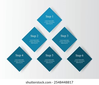Blue infographic template with 6 steps, options, parts or processes.