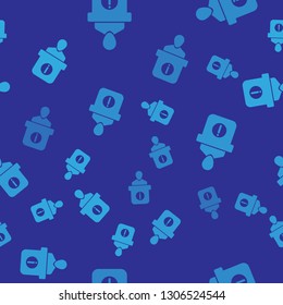 Blue Information desk icon isolated seamless pattern on blue background. Man silhouette standing at information desk. Help person symbol. Information counter icon. Vector Illustration