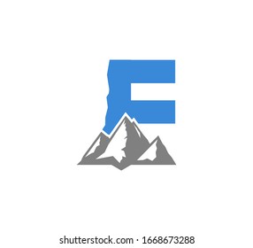 Blue Initial F logo with Grey Mountains