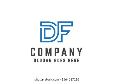 Blue initial letter DF logo vector template