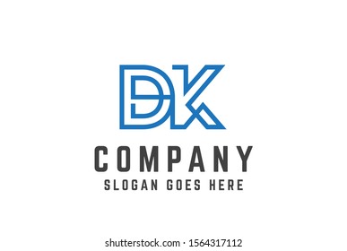 Blue initial letter DK logo vector template