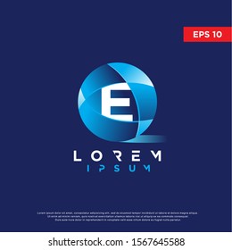 blue initial letter e sphere logo, modern icon template design