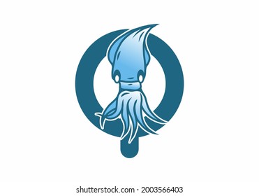 Blue initial letter Q with squid design