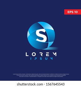 blue initial letter s sphere logo, modern icon template design